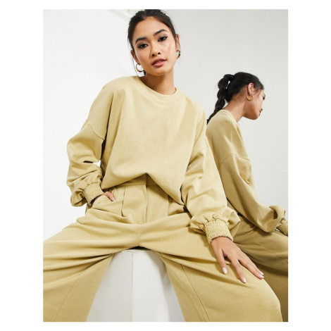 ASOS EDITION longline top in textured jersey in camel-Neutral