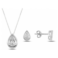 Klenoty Amber Stříbrná sada šperků zirkonová kapka- náušnice, náhrdelník