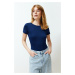 Trendyol Navy Blue Short Sleeve Stretchy Snap Fastener Knitted Bodysuit