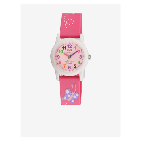 Růžové holčičí vzorované hodinky Q&Q