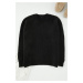 Trendyol Black Oversize V Neck Hair Knit Sweater