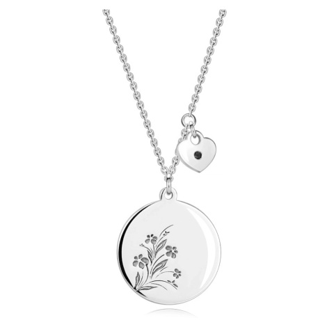Stříbrný náhrdelník 925 - černý diamant, srdce, kruh s květinami Šperky eshop