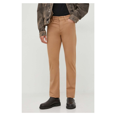 Kalhoty BOSS pánské, béžová barva, přiléhavé Hugo Boss