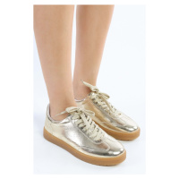 Shoeberry Women's Campues Gold Metallic Flat Sneakers