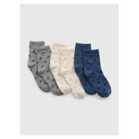 Sada tří dětských vzorovaných ponožek v šedé, krémové a tmavě modré barvě GAP
