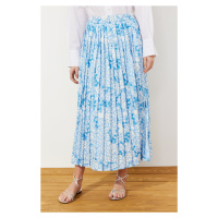 Trendyol Blue Multi Color Wide Pleated Woven Skirt with Elastic Waist