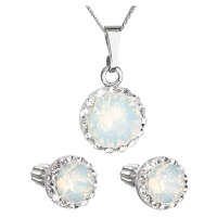 Evolution Group Sada šperků s krystaly Swarovski náušnice, řetízek a přívěšek bílé opálové kulat