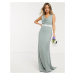 TFNC bridesmaid cowl neck bow back maxi dress in sage-Green