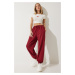 Happiness İstanbul Women's Burgundy Baggy Jogging Sweatpants