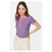 Trendyol Lilac Color Block Polo-Neck Knitted Blouse