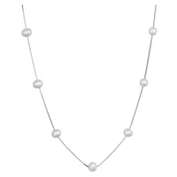 Evolution Group Stříbrný náhrdelník s oválnými říčními perlami na řetízku 22043.1