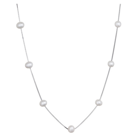 Evolution Group Stříbrný náhrdelník s oválnými říčními perlami na řetízku 22043.1