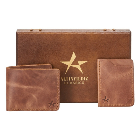 ALTINYILDIZ CLASSICS Men's Brown Handmade 100% Genuine Leather Wallet - Card Holder Set AC&Co / Altınyıldız Classics