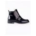 Moderní kotníčkové boty dámské černé na plochém podpatku
