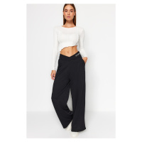 Trendyol Black Print Detail Wide Leg/Casual Fit Asymmetrical Waist Knitted Pants