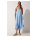 Happiness İstanbul Women's Sky Blue Straps Oversized, Flowy Baggy Overalls