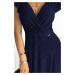 CRYSTAL - Tmavě modré lesklé dlouhé dámské šaty s výstřihem 411-3