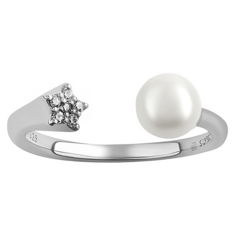 Otevřený stříbrný prsten Star s perlou a Brilliance Zirconia Silvego