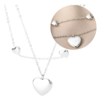 Camerazar - Elegantní dvojitý náhrdelník se stříbrným srdcem z chirurgické oceli