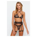 Trendyol Black Embroidered Lace With Garter Knitted Lingerie Set
