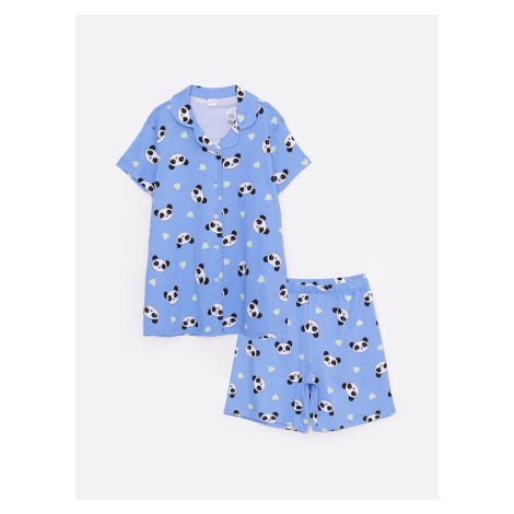LC Waikiki Lcw Kids Shirt Collar Patterned Short Sleeve Girls' Shorts Pajamas Set