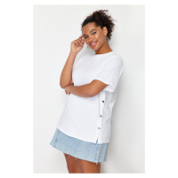 Trendyol Curve White Button Detailed Knitted T-shirt