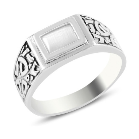 OLIVIE Pánský stříbrný prsten KOČIČÍ OKO 5714