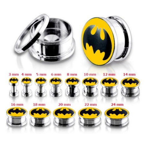 Ocelový tunel plug do ucha, Batman - Tloušťka : 8 mm Šperky eshop