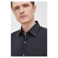 Košile BOSS pánská, černá barva, slim, s klasickým límcem