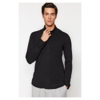 Trendyol Černá Slim Fit Ležérní Pohodlná Flexibilní Košile s Knoflíkovým Límcem
