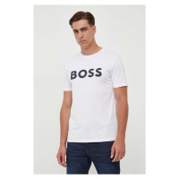 Bavlněné tričko BOSS BOSS CASUAL béžová barva, s potiskem
