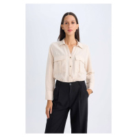 DEFACTO Oversize Shirt Collar Basic Plain Double Pocket Long Sleeve Viscose Shirt