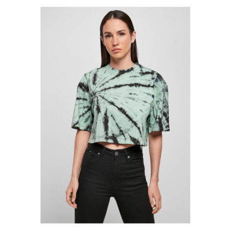 Ladies Oversized Cropped Tie Dye Tee - black/ghostgreen Urban Classics