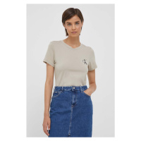 Bavlněné tričko Calvin Klein Jeans 2-pack béžová barva