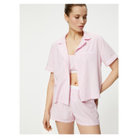 Koton Shirt Collar Pajama Top Short Sleeve Pocket Buttoned