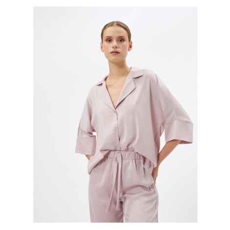 Koton saténový pyžamový top s krátkými rukávy a límečkem na knoflíky