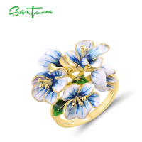 Stříbrný prsten modrý květ