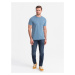 Ombre Clothing Modré tričko s barevnými písmeny V4 TSFP-0185