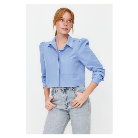 Trendyol Light Blue Crop Woven Shirt