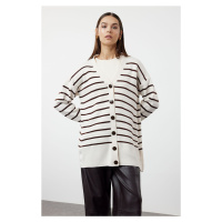 Trendyol Brown Stone Striped Knitwear Cardigan