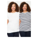 Trendyol Curve White-Navy Blue Striped 2 Pack Viscose Stretchy Knitted Blouse