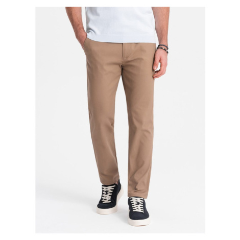 Ombre Clothing Pánské světle hnědé chinos kalhoty slim fit V2 PACP-0186
