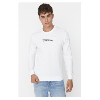 Trendyol White Men's Regular/Regular Cut Crew Neck Long Sleeved Cotton Sweatshirt