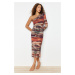 Trendyol Multi-colored Fitted/Sticky Draped One-Shoulder Maxi Knit Dress with Tulle Liner