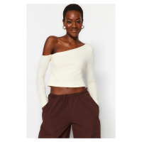 Trendyol Stone One-Shoulder Cotton Knitted Blouse with an Stretchy Fitted/Simple Crop