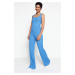 Trendyol Indigo Low-Collection Knitted Jumpsuit with Tie Detailed.