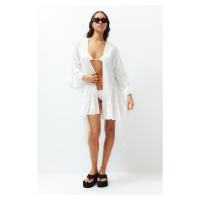 Trendyol White Belted Mini Woven Ruffle Kimono&Kaftan