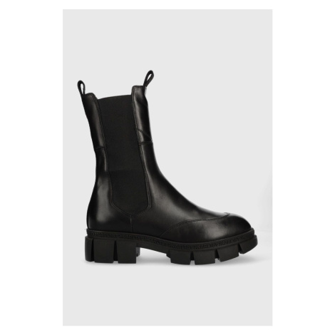 Kožené kotníkové boty Karl Lagerfeld Aria dámské, černá barva, na platformě