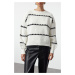 Trendyol Ecru Openwork/Hole Striped Knitwear Sweater