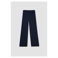 DEFACTO Burgundy Trousers Navy Blue Wide Leg Wide Leg Elastic Waist